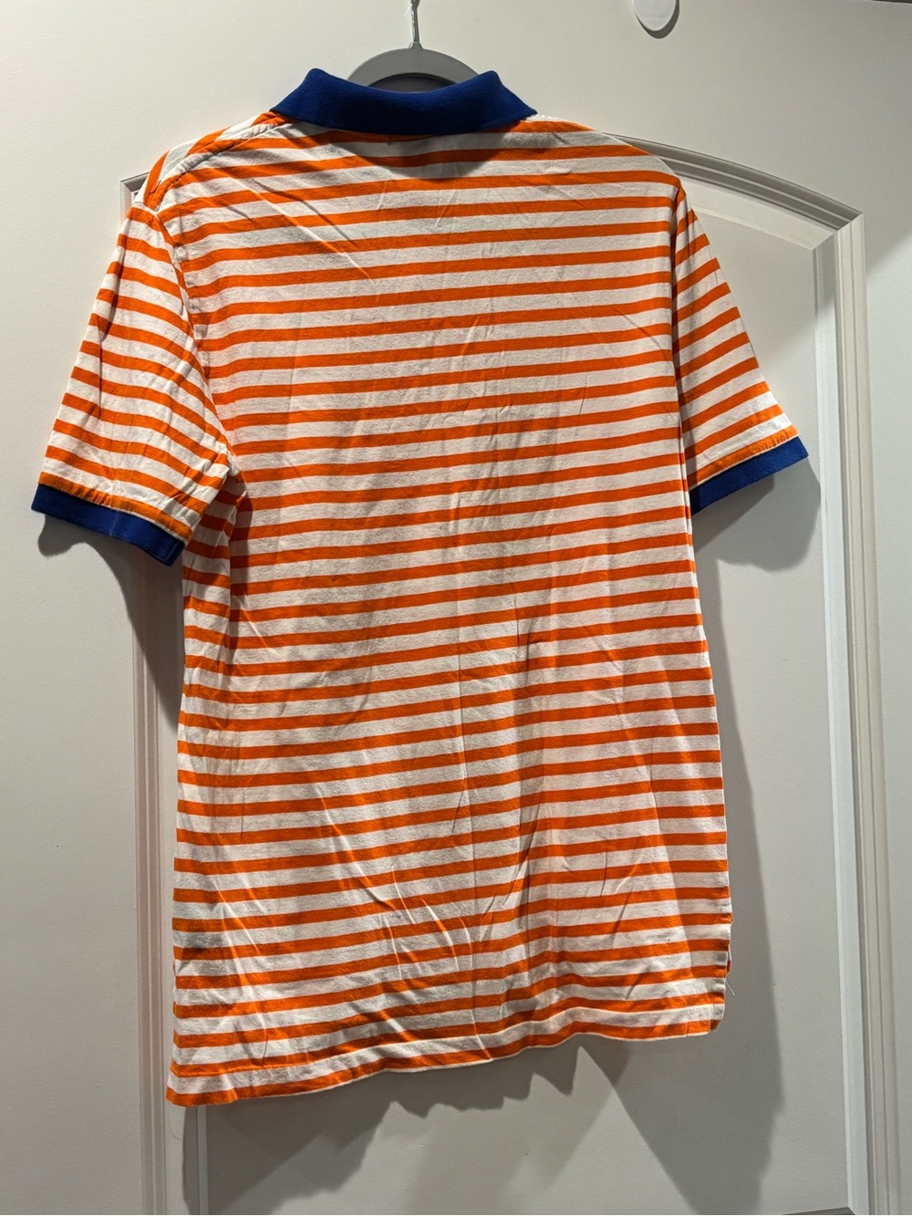 Ralph Lauren Orange & White Striped Polo with Blue Collar - Picture 2 of 4
